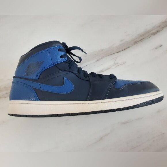 NIKE AIR JORDAN 1 Mid Obsidian Black Game Royal Blue Sneakers #554724-412 Sz 13 main image 6